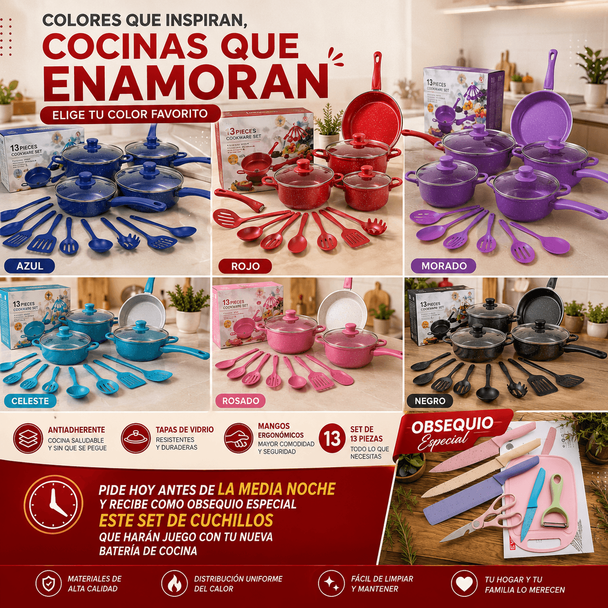 Set De Ollas De Colores x13 Piezas – Antiadherente