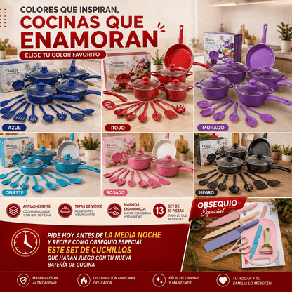 Set De Ollas De Colores x13 Piezas – Antiadherente