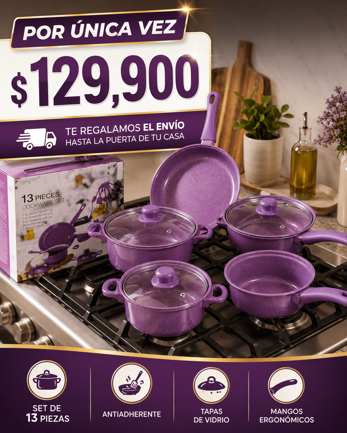 Set De Ollas De Colores x13 Piezas – Antiadherente